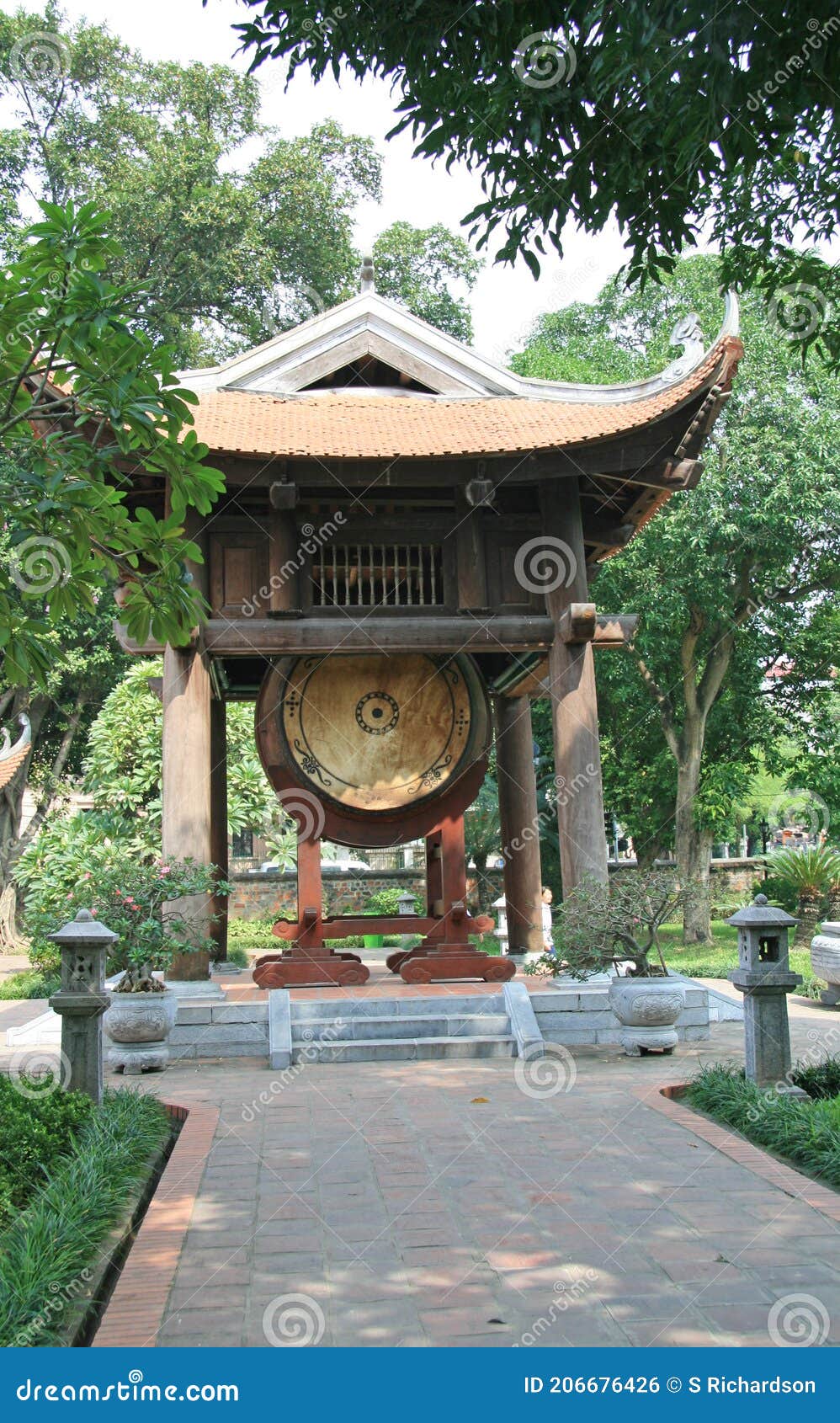 large drum at the temple of literature, hanoi